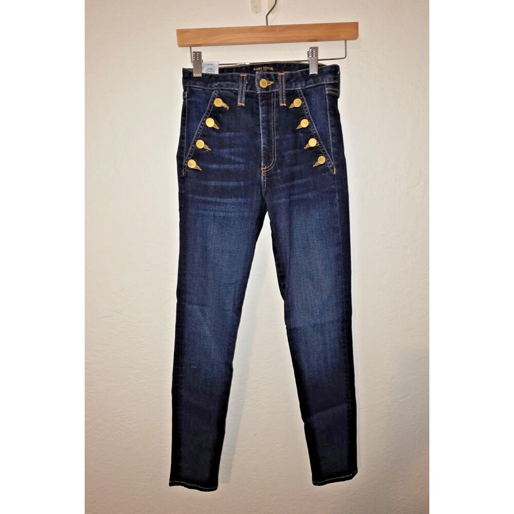 Ramy Brook Women’s Size 23 Dark Wash Jeans Gold Button Sailor Detail
